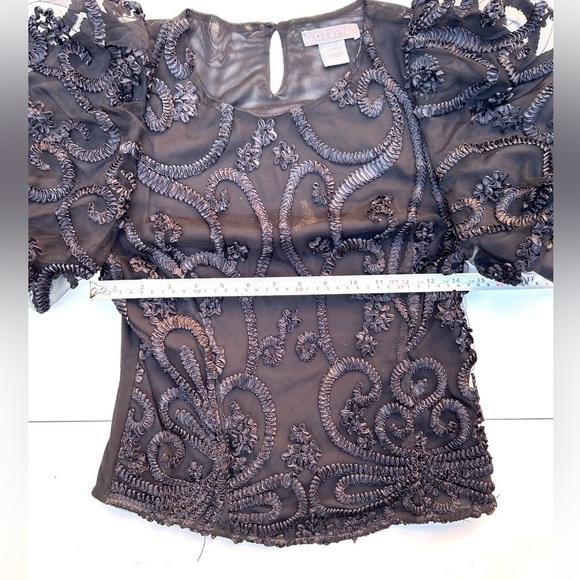 GRACIA Ribbon Blouse black with puff sleeves - Picture 10 of 10